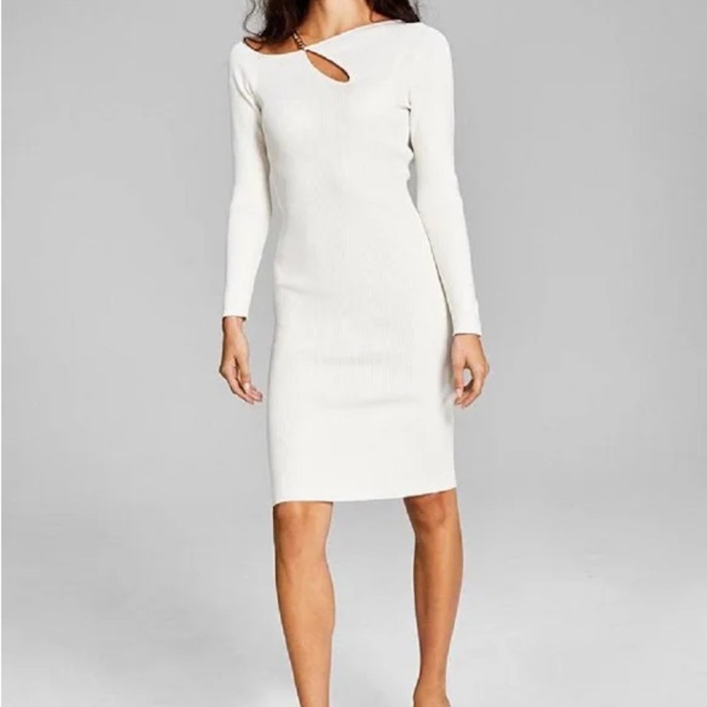 Chain Cutout Long Sleeve Sweater Dress